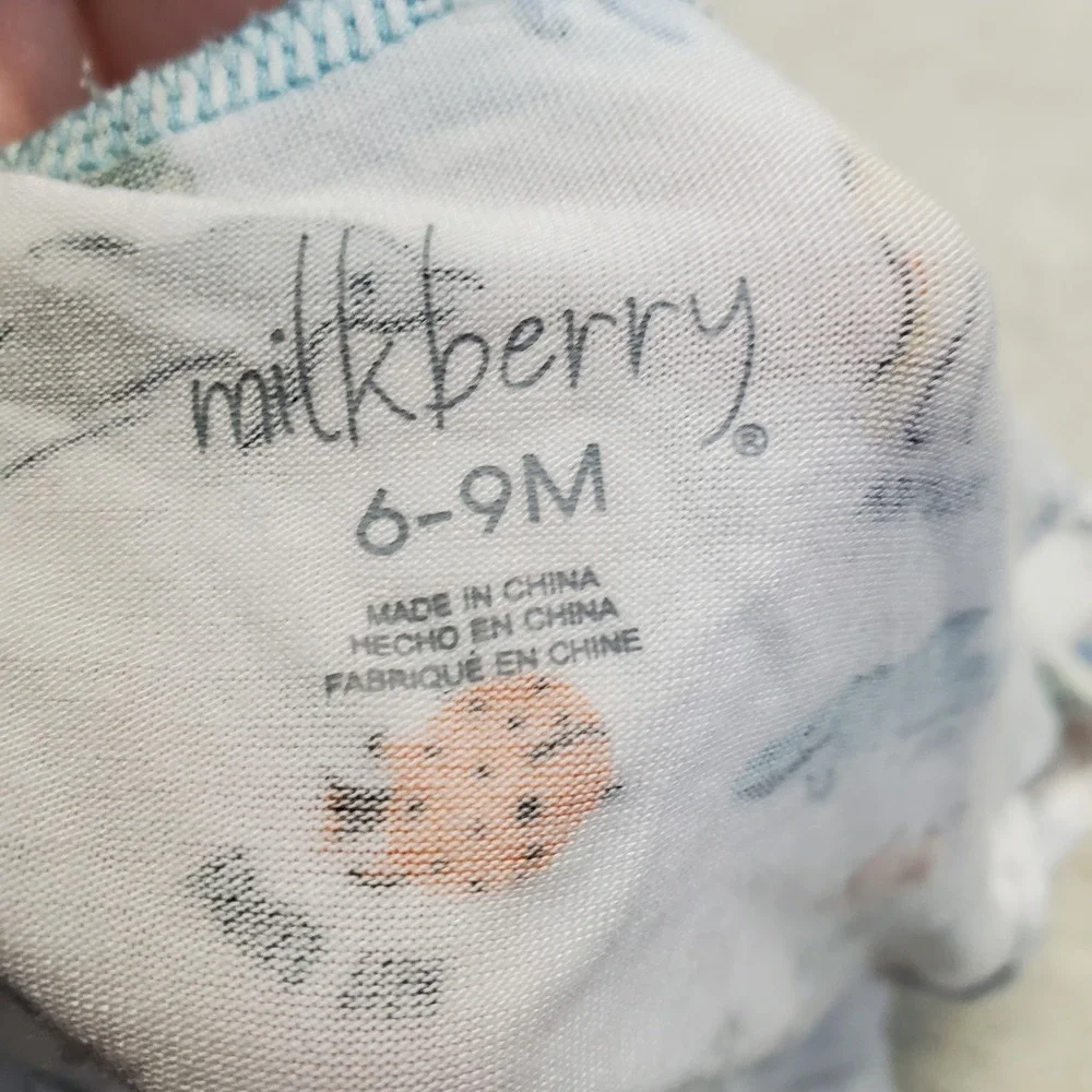 Milkberry White Blue Ocean Bamboo One Piece Pajama Baby Boy 6-9‎ Months Cozy